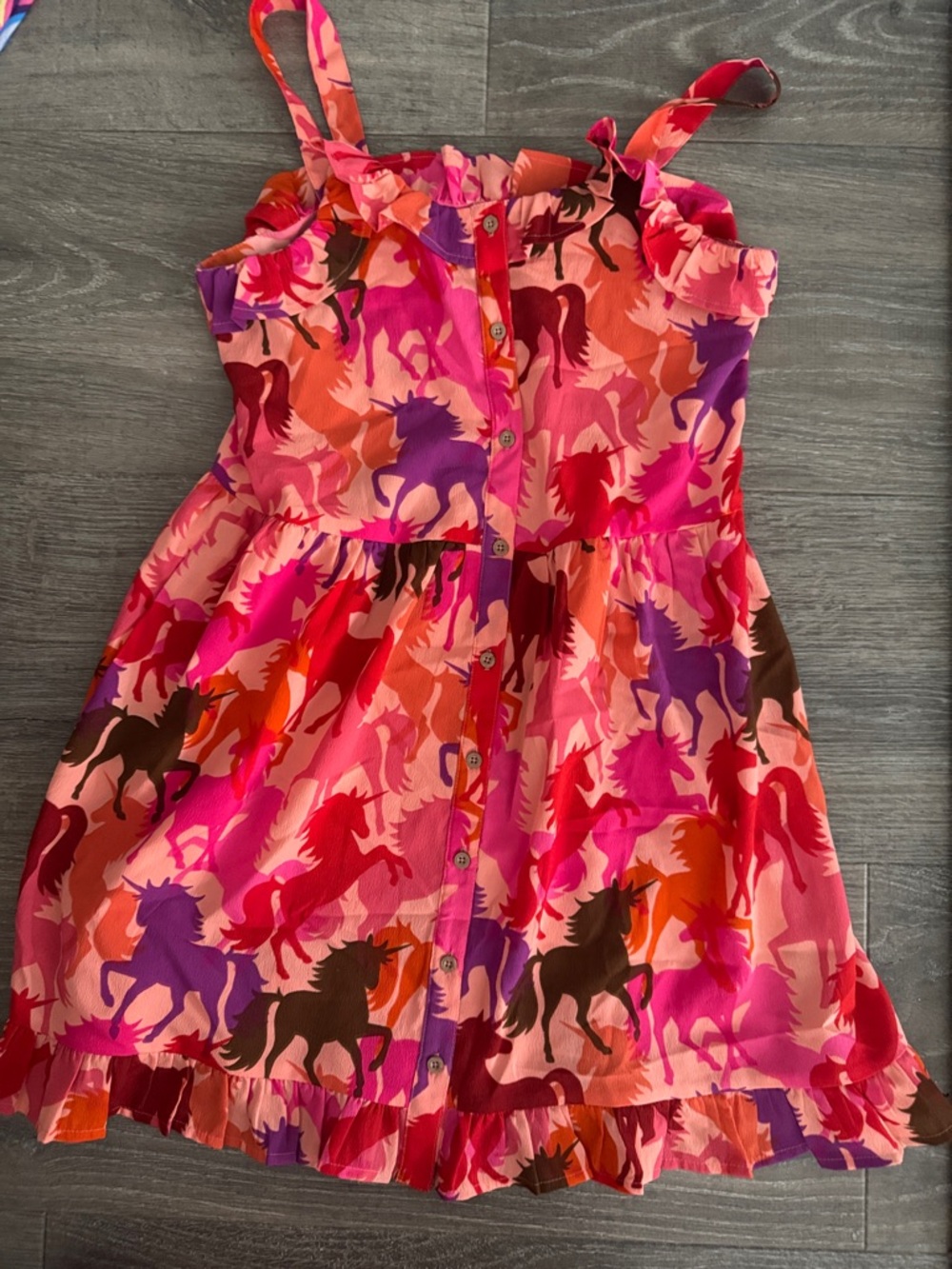Next Direct Pink Unicorn button down girls  Summer Dress sz 12